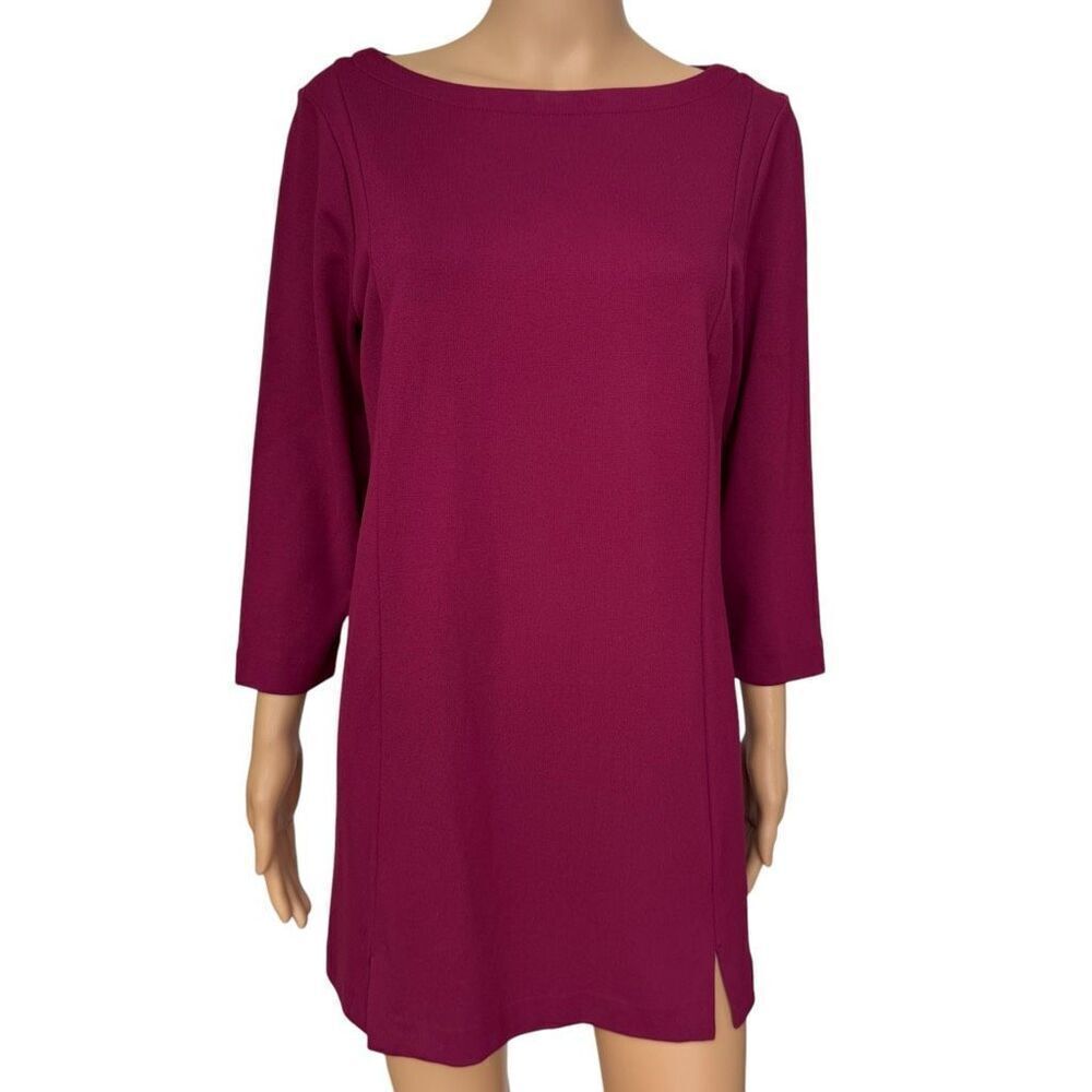 J. JILL Top Long Tunic Shirt Stretch Casual 3/4 Sleeves 2 Front Slits Berry MP